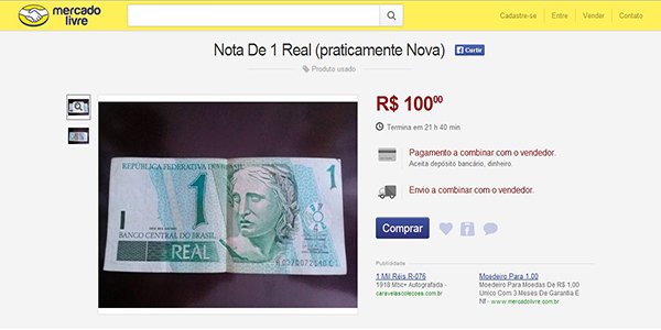 Mercado Livre – Nota de R$1,00 (Um Real )a R$100,00!!!  #MercadoBizarro 02